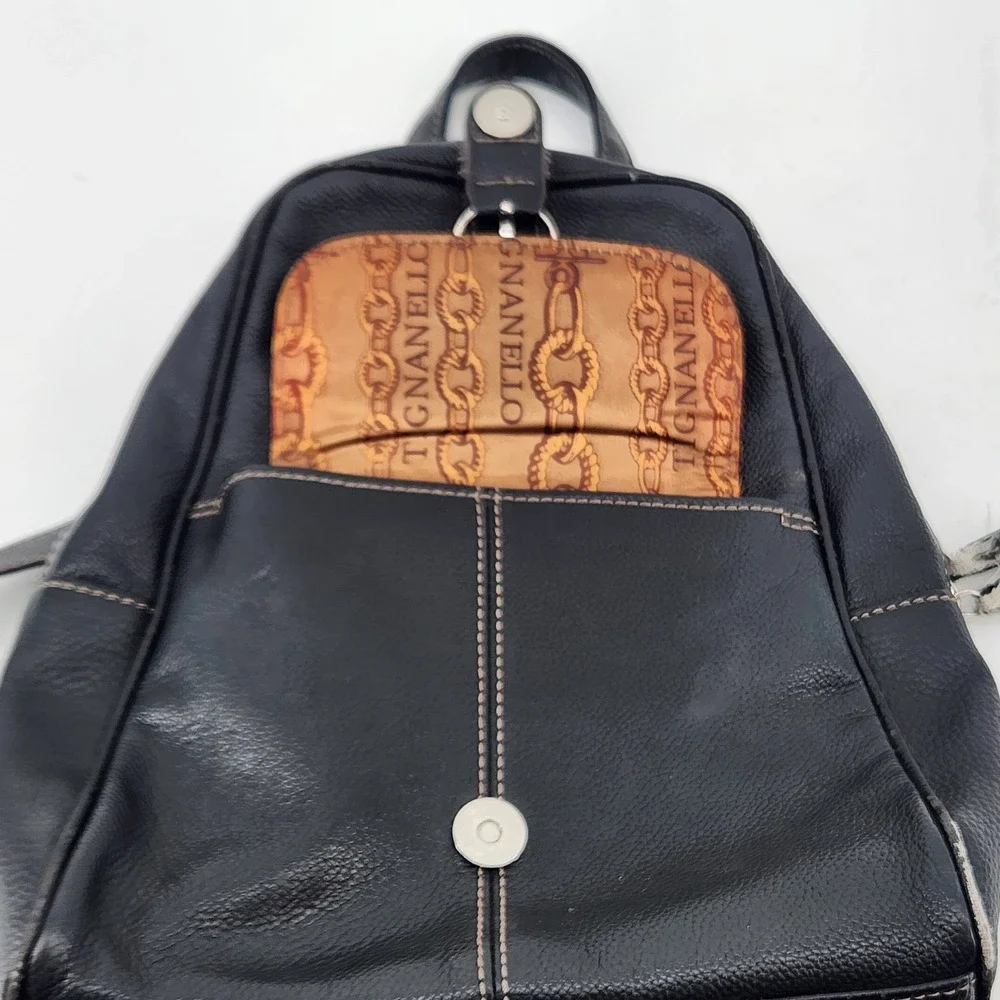 Tignanello Backpack Purse Black Genuine‎ Leather Mini Shoulder Bag Women